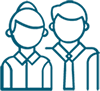 Simple line icon of two people standing side by side, representing a team or group.