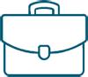 Simple line icon of a briefcase with a handle and clasp, representing work or business